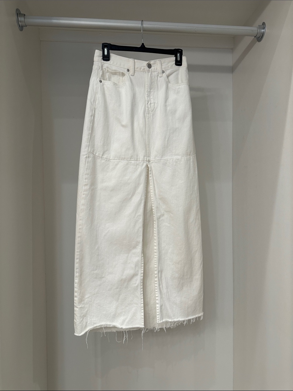 JBD small white denim frayed maxi skirt. Great condition